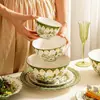 Tigela de Macarrão Estilo Europeu Retrô para Uso Doméstico, Tigela Grande com Cor Esmaltada de Luxo Leve, Alto Valor Estético, Novo Conjunto de Louças Cerâmicas