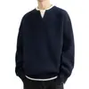 Popular Europeu Tamanho Grande Falso Duas Peças Costurado Malha Tricô Masculino Gola V Estilo Old Money Outono Inverno Fábrica Atacado