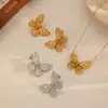 Estilo Ins Popular Juego de Joyería de Pendientes y Collar de Mariposa Cadena para Clavícula de Acero Inoxidable Chapado en Oro de 18 Quilates Personalizado Estéreo