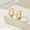 Pendientes de Aro Lisos Completamente Diamantados para Hombre, Versátiles, Sencillos, Lujo Ligero, Pendientes de Gama Alta para Mujer, Joyería al por Mayor de Estilo Retro Europeo y Americano