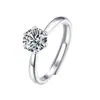 Anillo Clásico Simulado de Seis Garras Anillo Abierto de Diamantes para Mujer Anillo de Nicho de Moissanita Lujo Europeo y Americano Fabricante de Joyería de Comercio Exterior