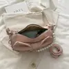 Bolso Pequeño Nuevo Estilo Coreano para Mujer con Lazo, Bolso Cruzado Versátil con Incrustaciones de Perlas y Asa de Cadena para el Hombro