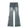 Jeans American Retro de Borde Crudo Ajustados de Pierna Acampanada Diseño Hot Girl Pantalones Ajustados de Tiro Bajo de Pierna Acampanada