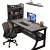 Escritorio de computadora, escritorio para gaming, juego de escritorio y silla de oficina, escritorio sencillo para estudiar en casa, con estantes de almacenamiento, apto para dormitorios, para estudiar y escribir