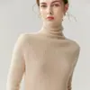 Direto da fábrica, nova camisa base de malha 100% cashmere espessa para outono e inverno para mulheres, suéter com gola alta canelada para mulheres