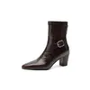 Botines de Moda Estilo Británico 6cm Adelgazantes de Tacón Alto 2026 Otoño/Invierno Nuevos de Punta Cuadrada con Tacón Grueso y Cierre Trasero Botas de Moda para Mujer