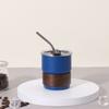 Taza de Café Rizada de Acero Inoxidable de Alto Valor de Color para Viajes al Aire Libre, Portátil para Camping, Taza de Cerveza, Taza Escalón Antiescaldante con Pajita