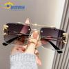 Gafas de Sol de Moda con Cabeza de Leopardo Europeas y Americanas Nuevas Transfronterizas para Mujer Metal Doble Puente Borde Cortado Montura Sin Marco Gafas de Sol para Hombre
