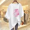 Camiseta Blanca de Manga Corta con Oso Estilo Japonés y Coreano para Mujer de Longitud Media Verano 2023 Nueva Holgada de Algodón Holgada Estilo Coreano Talla Grande