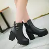 Botas de cuero de corte bajo para mujer europeas y americanas, otoño e invierno, talla 34-46, punta redonda, suela gruesa, antideslizante, cremallera lateral, tacón cuadrado, plataforma impermeable, botas Martin