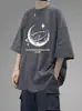 Camiseta de Manga Corta de Algodón Puro para Hombre de Verano, Estilo Harajuku Hong Kong Ins, Cuello Redondo Japonés, Estampada, Moderna, Holgada, Manga de Tres Cuartos