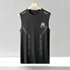 Chaleco de Seda de Hielo para Hombre, Estilo Delgado de Moda, Cuello Redondo, Malla Transpirable, Secado Rápido, Chaleco Deportivo de Hombros Anchos, Sin Mangas, Ropa de Verano