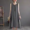 Novo vestido de praia de algodão e linho para férias de verão 2026 para mulheres, vestido longo que faz você parecer mais alta e magra, esconde gordura corporal, plus size