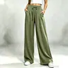 Europa Amazon Novo Cordão Elástico na Cintura Solto Casual Cor Sólida Caimento Reto Perna Larga Calça Longa Roupa Feminina