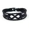Pulsera Aliexpress Negra de Ocho para Hombre Pulsera de Cuero Trenzado con Símbolo de Infinito Joyería Europea y Americana Retro Multicapa