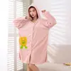Bata con Capucha de Dibujos Animados de Coral Fleece para el Hogar Diaria Comodidad Bata al por Mayor Gruesa Absorbente Delicada Suelta Bata de Noche