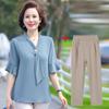 Traje de Verano para Madre Joven, Camisa Elegante de Manga Corta, Conjunto de Dos Piezas para Mujeres de Mediana Edad y Mayores, Top de Chifón de Mediana Edad
