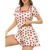 Pijama de Estilo Europeo y Americano con Borde de Oreja y Estampado de Amor para Mujer, Traje de Verano Nuevo Dulce de Cuello Cuadrado, Manga Corta y Shorts, Ropa para el Hogar