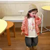 Chaqueta naranja de manga larga para niña, ropa elegante de otoño para niños, sudadera con capucha, chaqueta de béisbol a rayas casual para niños pequeños