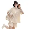 Pijama de Algodón Nube para Mujer con Almohadillas para el Pecho, Estilo Princesa Dulce de Verano con Lunares, Mangas Cortas y Shorts, Talla Grande para Gorditas, Ropa de Casa