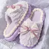 Chinelos de algodão femininos para casa com laço de renda, sapatos de algodão antiderrapantes para casal com forro de pelúcia para aquecimento, sapatos para maternidade