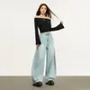Jeans Retro Americanos Azules Claros de Pierna Ancha para Mujer, que Cubren la Cadera, Realzan la Altura, Adelgazantes, Estilo Perezoso, de Largo hasta el Suelo, Pantalones de Pierna Curva para Mujer