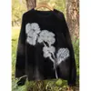 25 Anos Outono e Inverno Novo Estilo 100% Caxemira Gola Redonda Tricô Toalha Escovada Flores Bordadas Macio Ceroso Tricô de Caxemira Top
