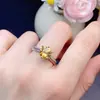 Anillo de Plata de Ley S925 Popular en Xiaohongshu Douyin Incrustado con Citrina Natural Piedra de Color Joyería de Moda Elegante para Mujer
