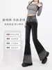 Calça Jeans Flare Degradê Preto e Cinza para Mulheres, Nova Coleção Outono e Inverno Estilo Americano Cintura Alta Elástica Skinny Bootcut