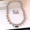 Ramas Plateadas y PerlasAretes y collar geométricos con forma de rama incrustados de diamantes, un accesorio de joyería lujoso y de alta gama para mujer