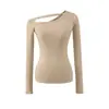 Camiseta Feminina de Manga Longa com Recortes e Ombro a Ombro Estilo Americano Picante, Nova Coleção Outono/Inverno 2026, Slim Fit, Ajuste na Cintura, Top Assimétrico
