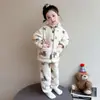 Pijama de Fleece Coral para Meninas, Outono/Inverno 2026, Mais Grosso e Quente, Zíper de Ursinho, Conjunto de Roupa de Casa de Flanela para Meninas