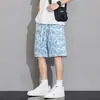 Shorts de Praia Masculino Plus Size Verão Seda de Gelo Fino Floral Solto Tendência Casual Casa Cinco Pontos Secagem Rápida
