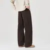 Calças casuais de sarja com retalhos espinha de peixe estilo Old Money para homens, primavera e outono, perna reta simples estilo workwear, calças compridas versáteis de perna larga