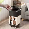 Cubo de Basura Doméstico de Gran Capacidad Estilo Mid-Century Cocina Dormitorio Sala de Estar Estilo Presionar con Tapa Cesta para Papel Higiénico con Ruedas