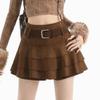 Foto Real da Saia Midi Color Café Inspirada em Design para Meninas Picantes Feminino 2025 Nova Versão Coreana Cintura Alta Tendência Saia-Shorts Bolo Linha A