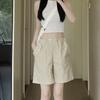 Shorts Cargo Color Albaricoque para Mujer, Verano Delgados de Cintura Alta Casuales de Pierna Ancha hasta la Rodilla, Petites de Secado Rápido Estilo Americano para Deporte