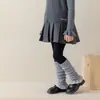 Zapatos y calcetines para niñas, calcetines de encaje a cuadros con volantes estilo coreano, calentadores de piernas de tubo largo color café retro para otoño e invierno, versátiles