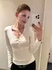 Camiseta Henley de manga larga estilo coreano para mujer, adecuada para primavera, otoño e invierno, con corte relajado, estilo casual y se puede usar como capa exterior o como capa base adelgazante