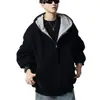 Coleção Primavera/Outono 2026: Moletom Cardigan com Capuz Masculino com Zíperes Duplos, Estilo Retro Americano, Silhueta Simples, Peça de Roupa Casual de Caimento Solto