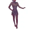 2025 Transfronteiriço Amazon Moda Europeia e Americana Feminina Vestido de Lantejoulas Primavera e Verão Exportação Manga Longa Ajustado Sexy Saia Curta