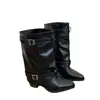 Botines de tacón grueso con punta fina estilo francés para mujer, nueva colección otoño/invierno 2026, con cremallera trasera, botas negras de tacón alto versátiles y de moda.
