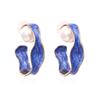 Pendientes Europeos y Americanos Exagerados de Aleación Retorcida con Goteo de Aceite en Forma de C Pendientes de Perla Diseño con Sentido de Temperamento Pendientes con Goteo de Aceite Pendientes para Mujer