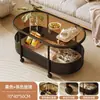Mesa Lateral Oval Giratória na Cor Creme para Apartamentos Pequenos, Sala de Estar, Sofá Individual, Mesa de Centro Moderna, Armazenamento e Exibição de Lanches