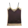 Para Exportação Europeia e Americana Transfronteiriça Roupas Femininas Aliexpress Popular Verão Marrom Escuro Cetim Renda Patchwork Camisola