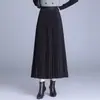 Saia plissada de lã, saia longa espessa, preta, novo estilo outono e inverno 2026, saia midi fluida, saia de inverno resistente ao frio