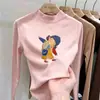 Camada interna quente para outono e inverno, camiseta base de fleece dupla face com gola alta para meninas, top estiloso e moderno de manga comprida para meninas pequenas