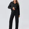 Nueva sudadera con cuello de cremallera y mangas largas de estilo transfronterizo europeo y americano con efecto de caída adelgazante y pantalones de pierna ancha, adecuada para el hogar, el deporte y el uso al aire libre