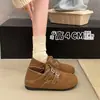Sapatos Birkenstock Retrô com Fivela Dupla Femininos 2026 Outono Nova Chegada Aumento Interno Couro Fosco Sapatos Preguiçosos Versáteis Cobertura Total Sapatos Femininos Birkenstock