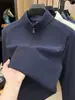 Moletom de veludo catiônico 300g para homens, novo modelo outono 2026, com zíper parcial e gola alta, camisa básica casual e quente para homens